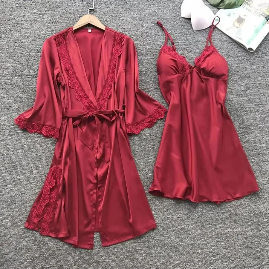 Backless Satin Silk Nightgown Sleeveless and Coord