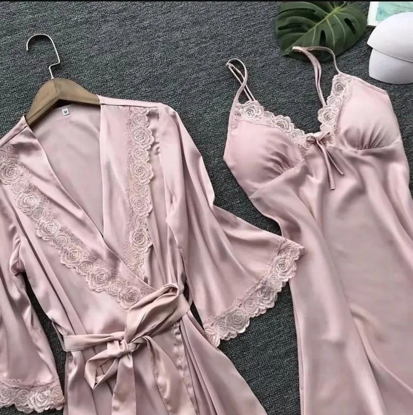 Backless Satin Silk Nightgown Sleeveless and Coord