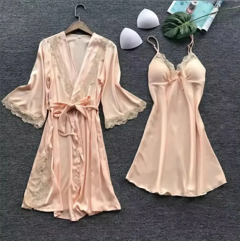 Backless Satin Silk Nightgown Sleeveless and Coord