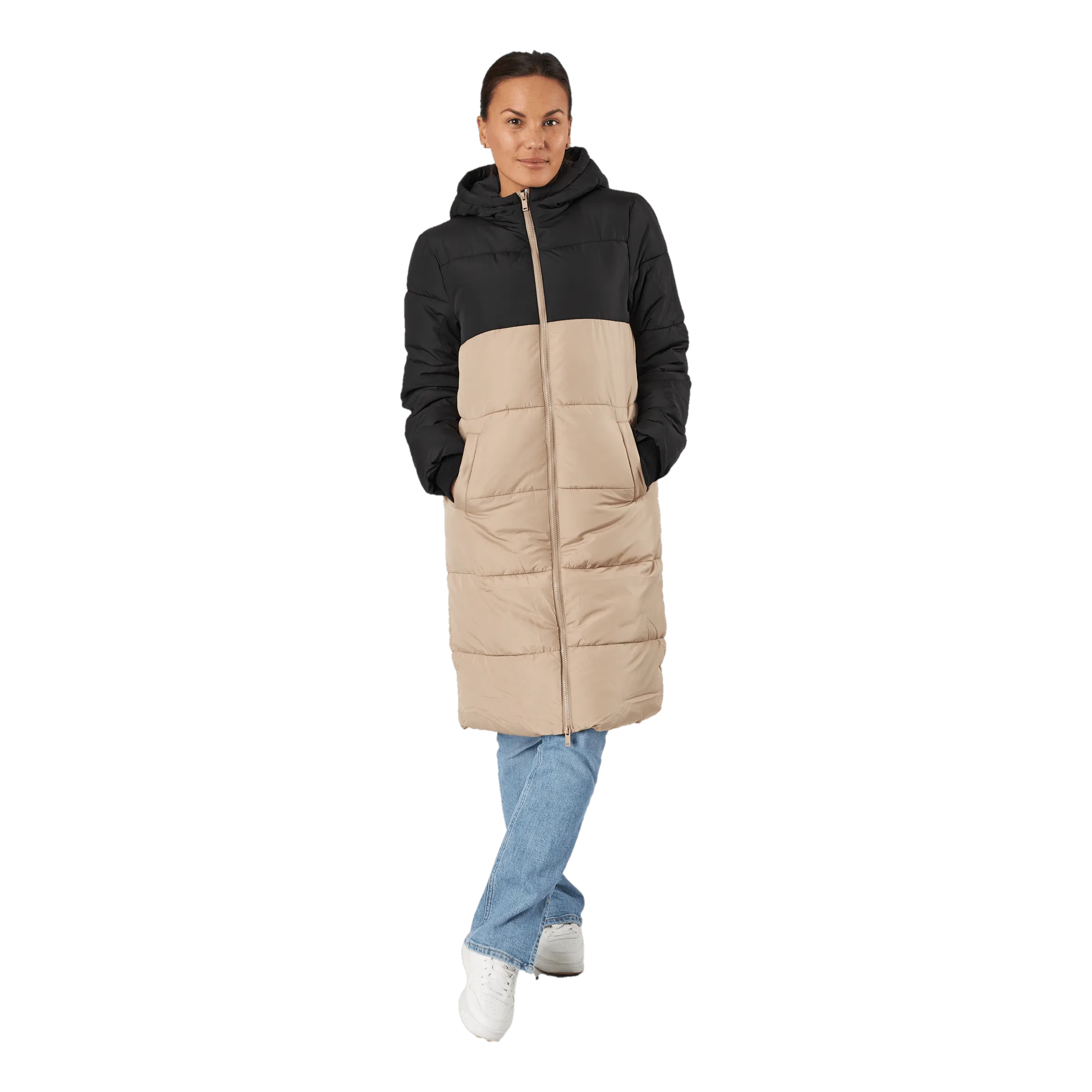 Bee Blocked Long Puffer Jacket Silver Mink