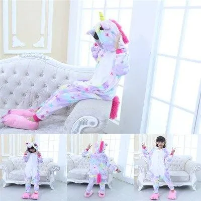 Boy Girl Pajamas Set Children Onesie Unicorn Baby Kids Pajamas Flannel Cartoon Cosplay Onesie Sleepwear for 4 6 8 10 12 years