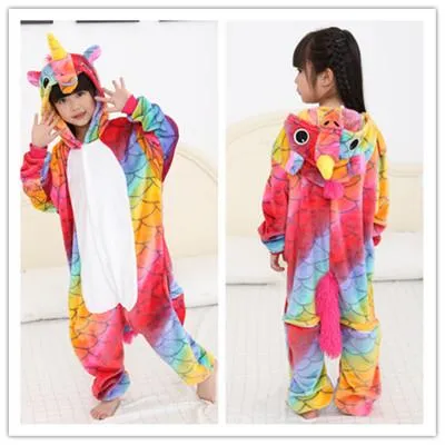 Boy Girl Pajamas Set Children Onesie Unicorn Baby Kids Pajamas Flannel Cartoon Cosplay Onesie Sleepwear for 4 6 8 10 12 years