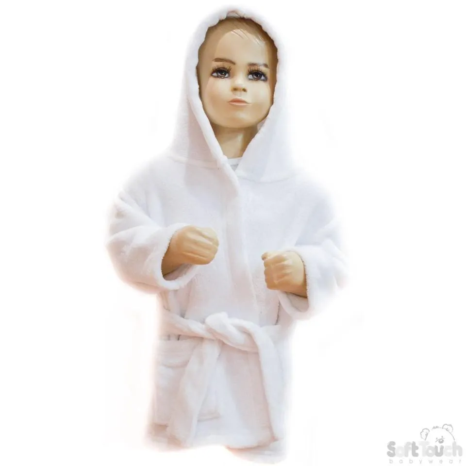 Children's White Coral Fleece Hooded Robe - 2/6 Years - FBR17-W