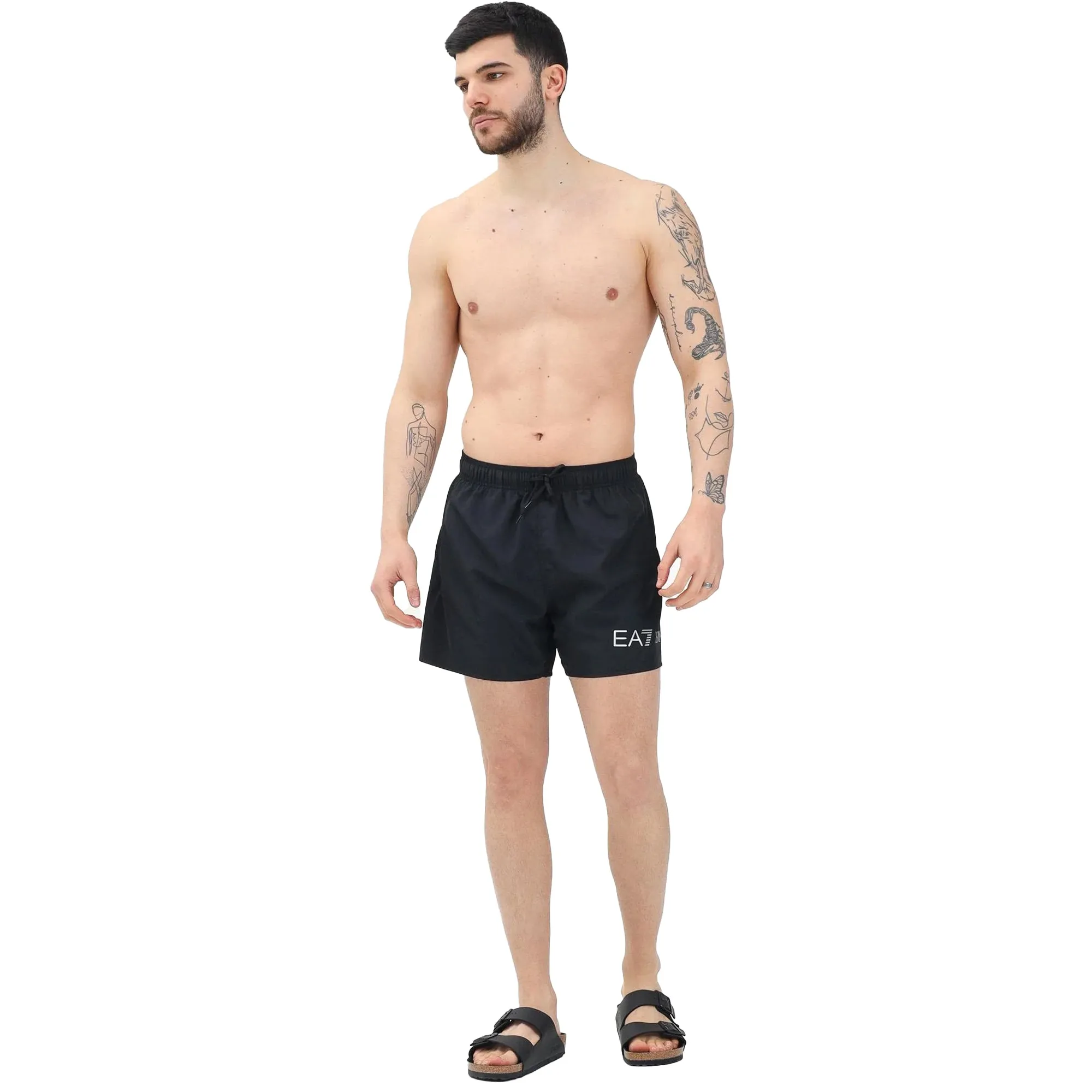 EA7 Emporio Armani Logo Swim Shorts Black/Silver Logo