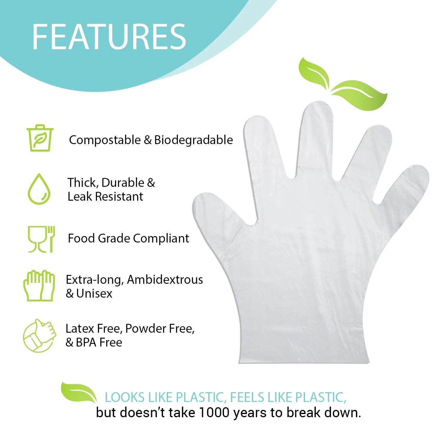 Eco Gloves Disposable Eco-Friendly Compostable Gloves (100 gloves/box)