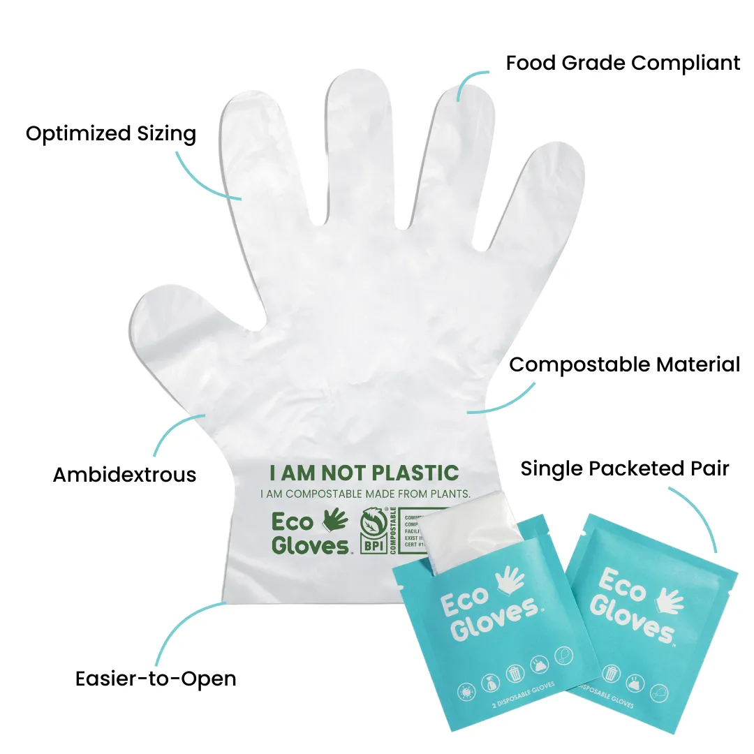 Eco Gloves Individually Wrapped Compostable Disposable Gloves (Bag 24 Pairs)