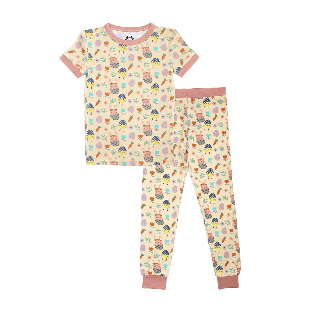 Egg Hunt Easter Two-Piece Bamboo Short Sleeve Kids Pajama Pants Set