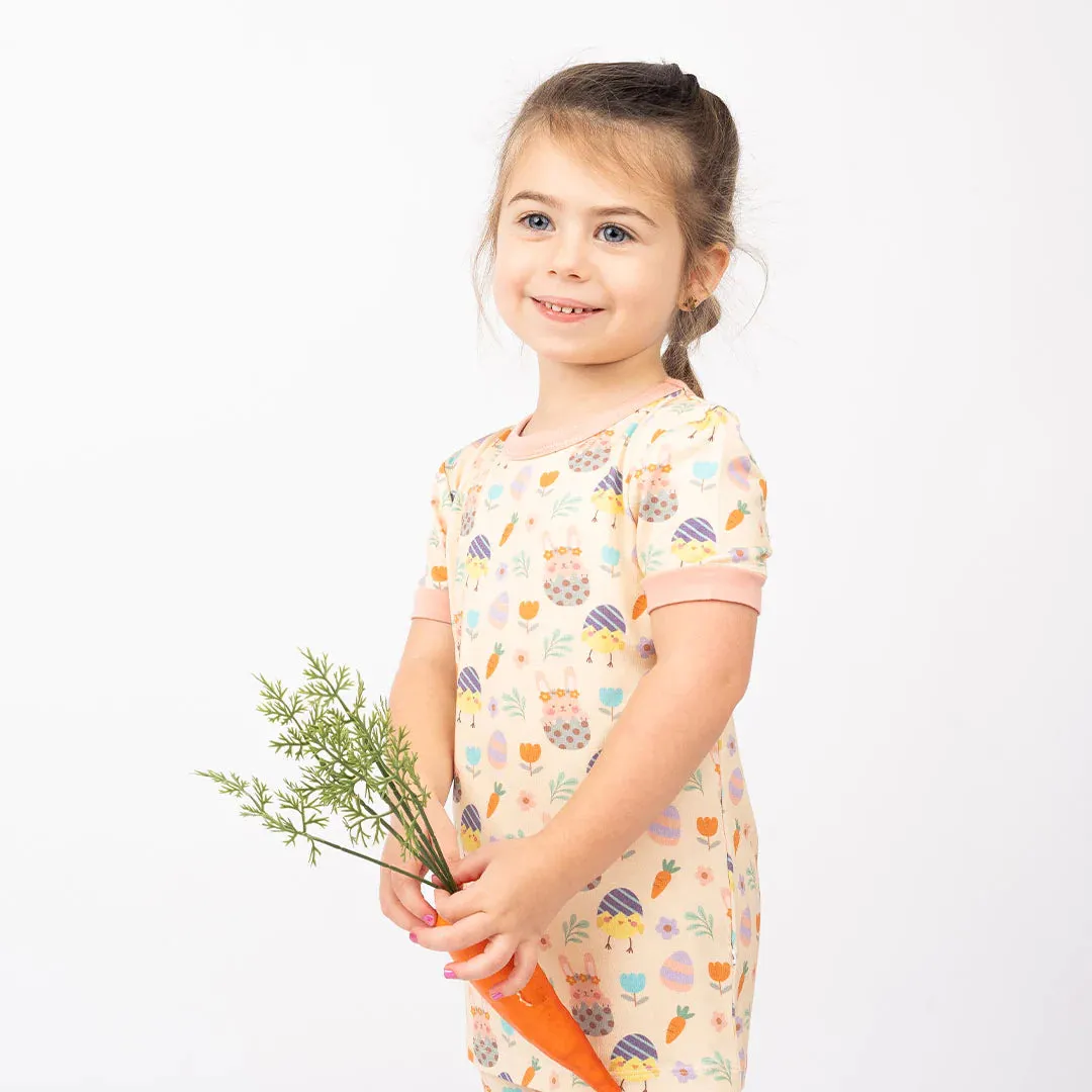 Egg Hunt Easter Two-Piece Bamboo Short Sleeve Kids Pajama Pants Set