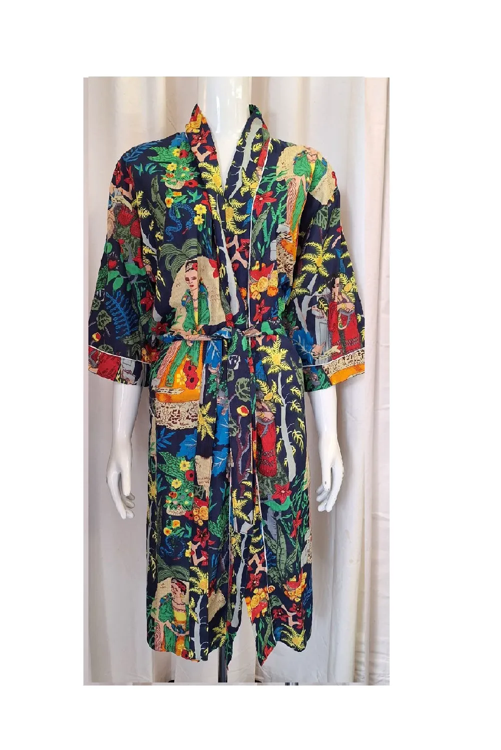 Frida Kahlo Cotton Robes -Navy