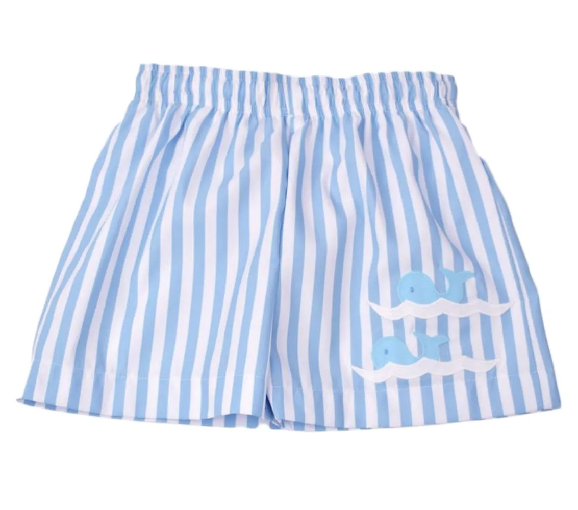 Funtasia Too Boys Blue Striped Swim Trunks - Whales