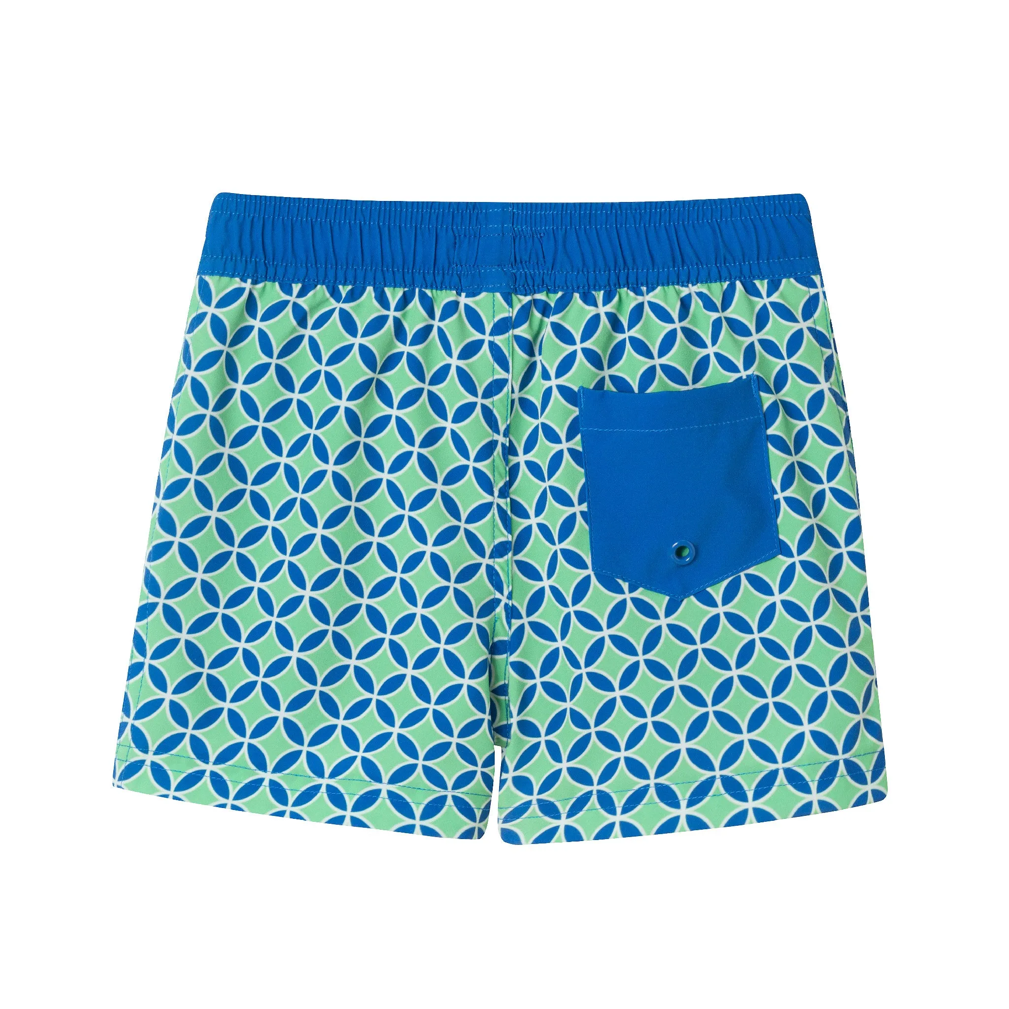Kids (4-18) Swim Trunk | Green Blue Geometric