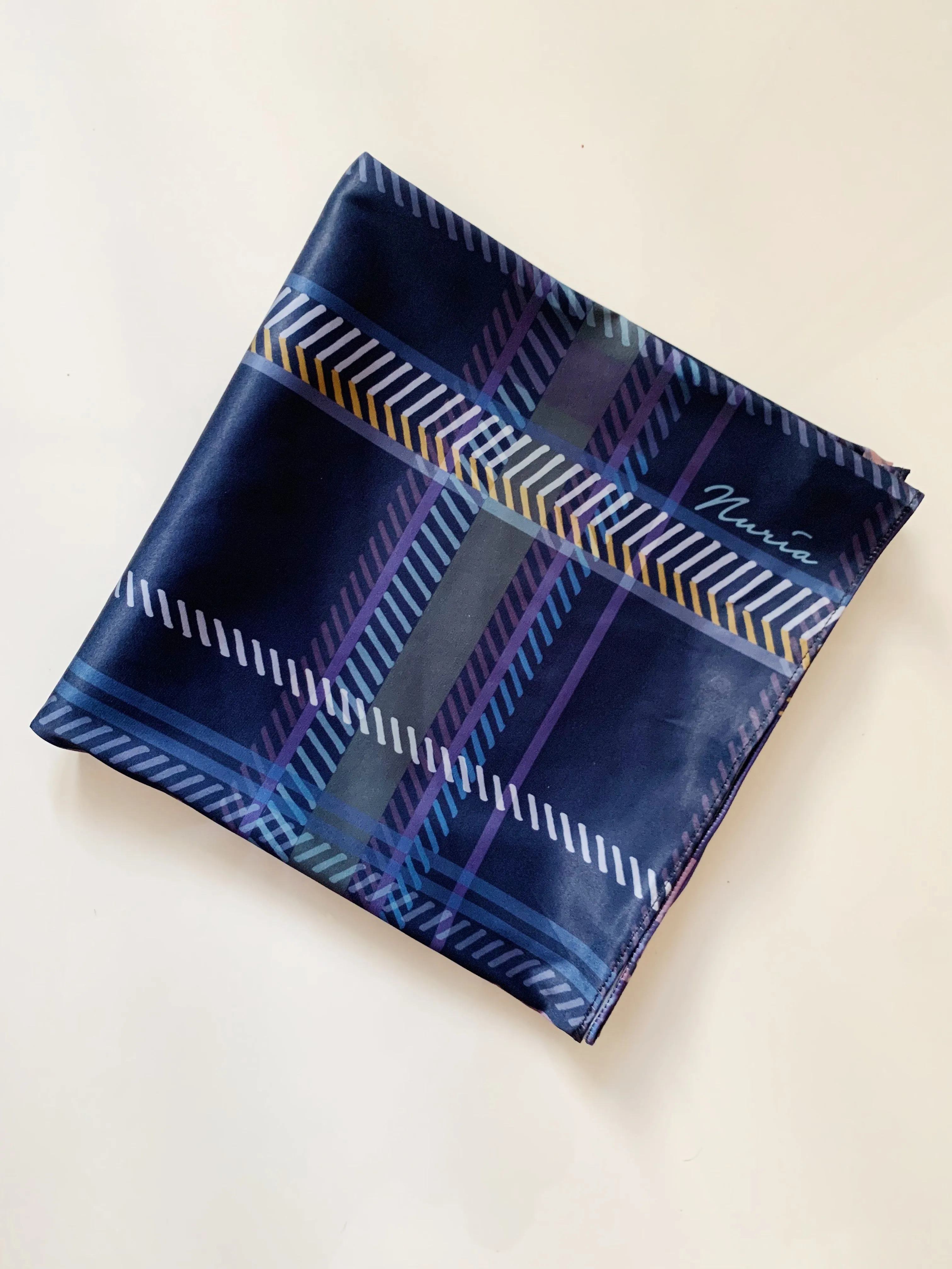 Mahsuri Square Scarf in Navy Blue / Purple