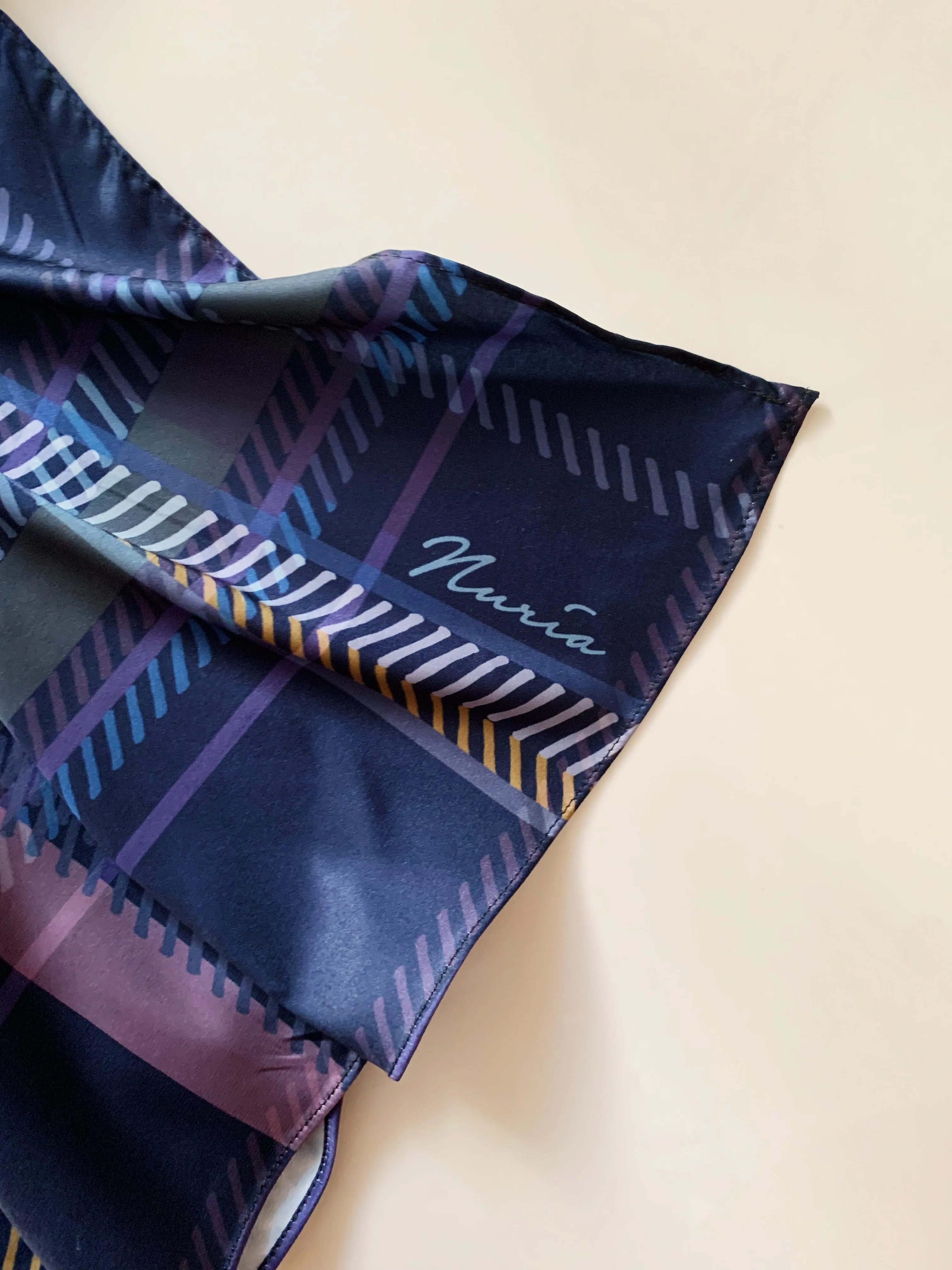 Mahsuri Square Scarf in Navy Blue / Purple