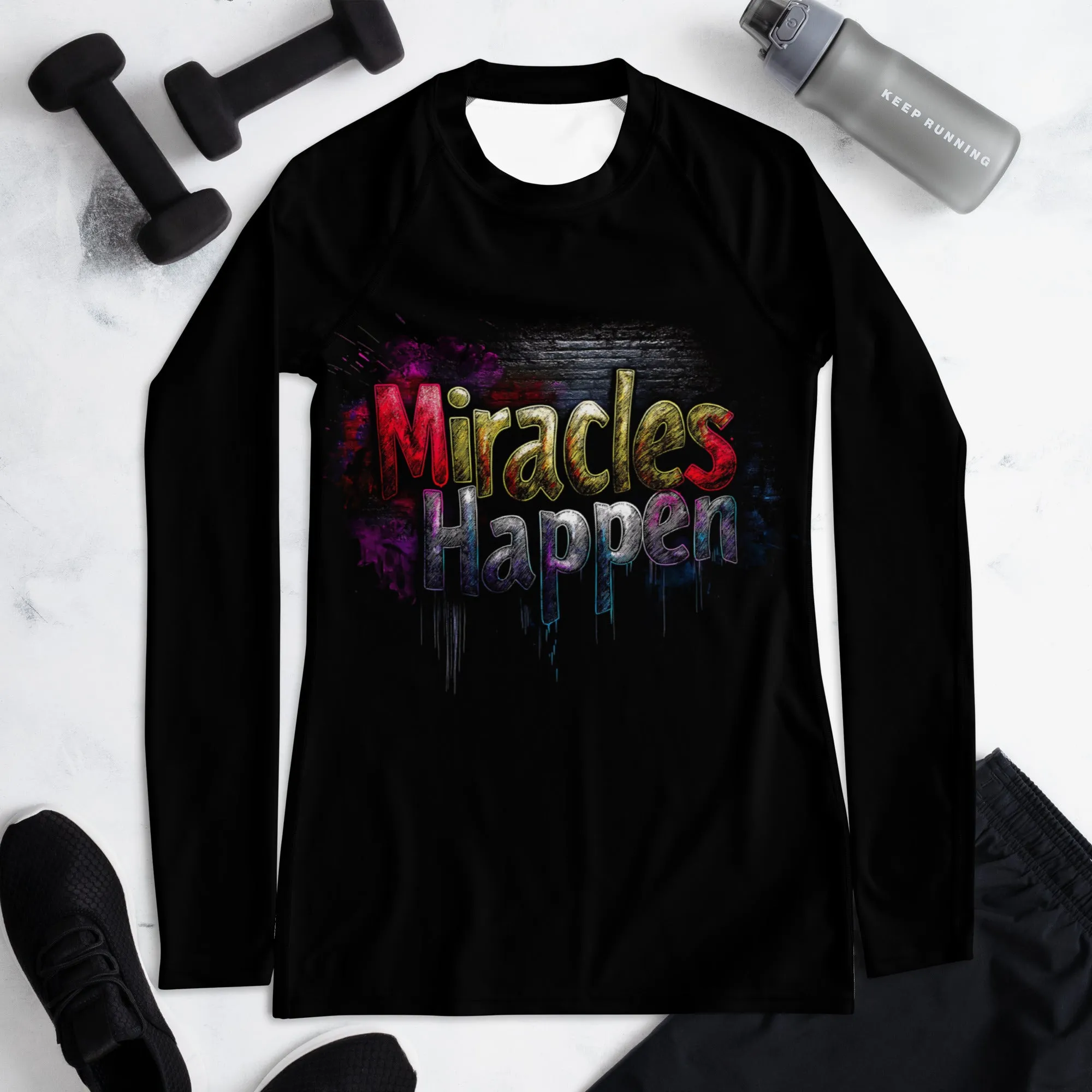 Miracles Happen: Vibrant Journeys Women's Rash Guard
